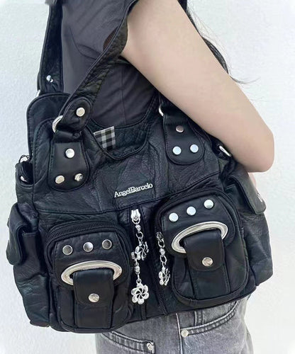 Sac à main tendance en similicuir noir avec rivets MM047