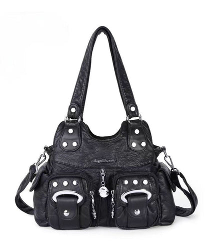 Sac à main tendance en similicuir noir avec rivets MM047