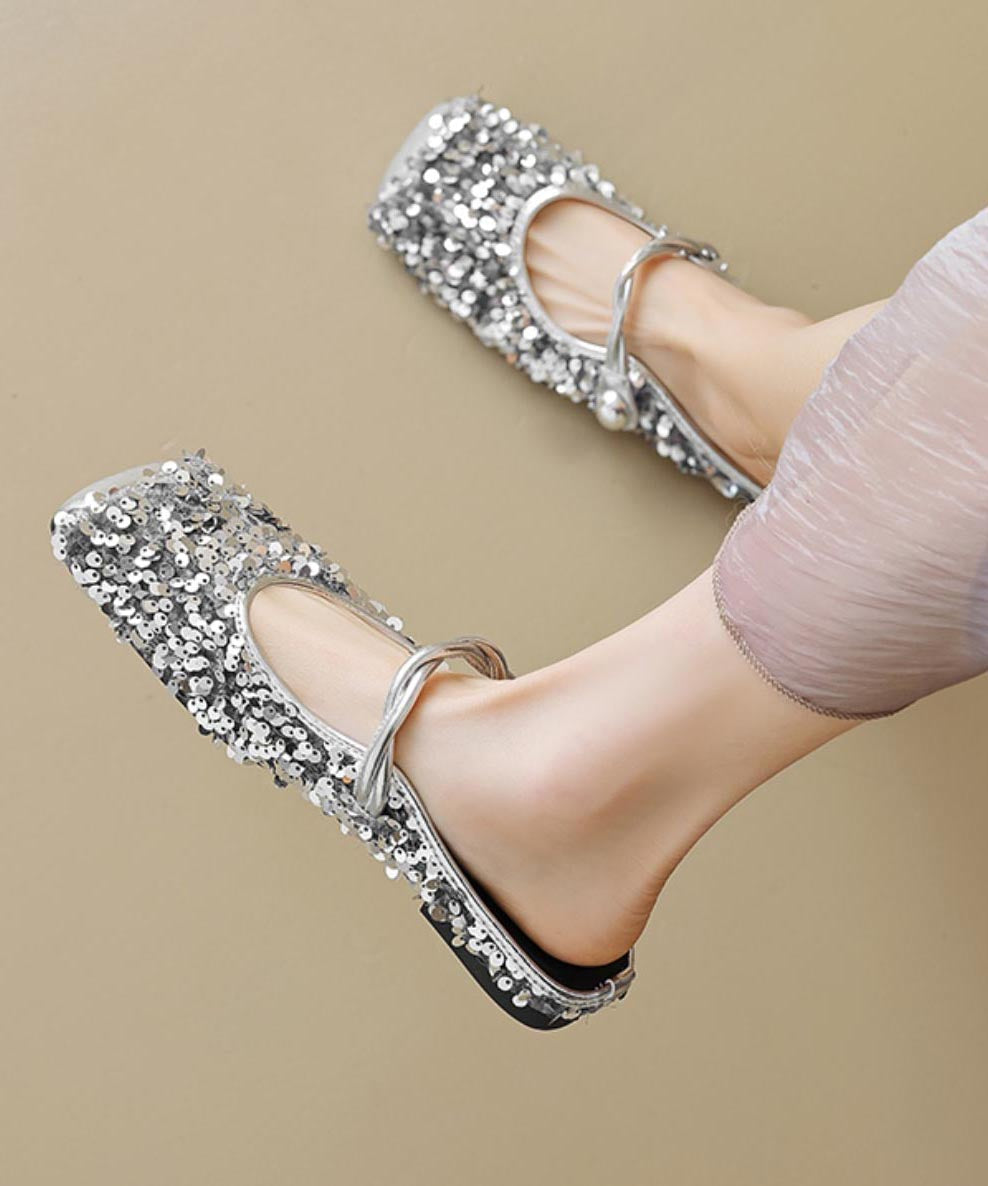 Sandals Fashion Strap Sequins Black Slide Splicing Buckle
