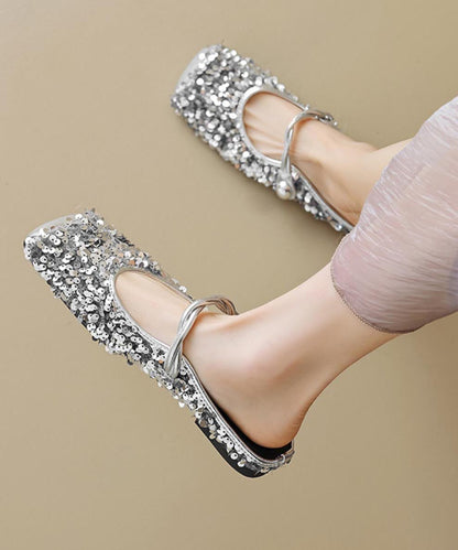 Sandals Fashion Strap Sequins Black Slide Splicing Buckle