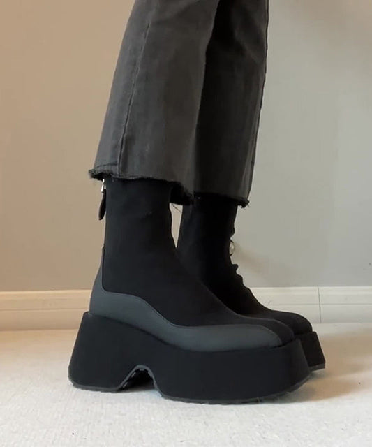 Modische schwarze Plateaustiefel mit Reißverschluss RI023