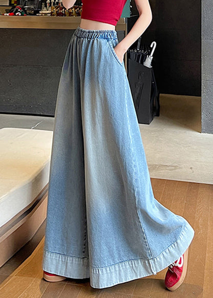 Bein Weit Blau Taschen Taille Mode Jeans Elastisch