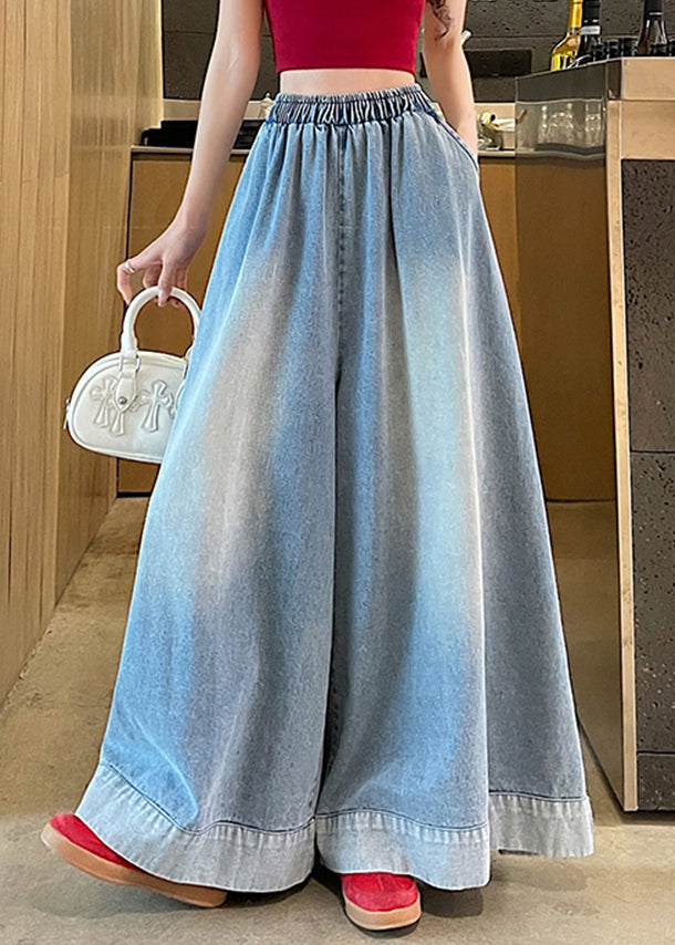 Bein Weit Blau Taschen Taille Mode Jeans Elastisch