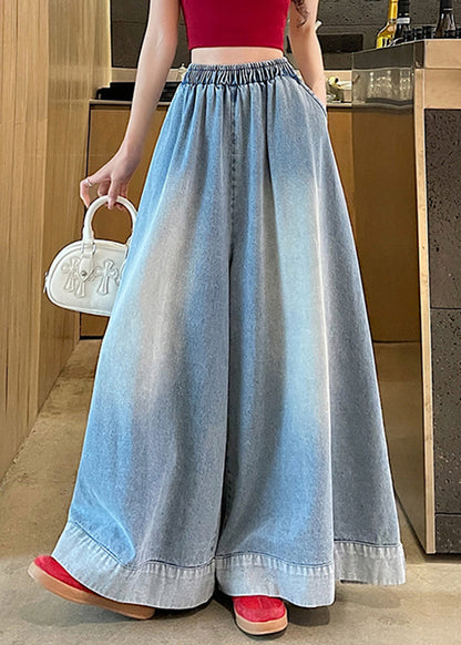 Bein Weit Blau Taschen Taille Mode Jeans Elastisch