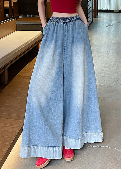 Bein Weit Blau Taschen Taille Mode Jeans Elastisch