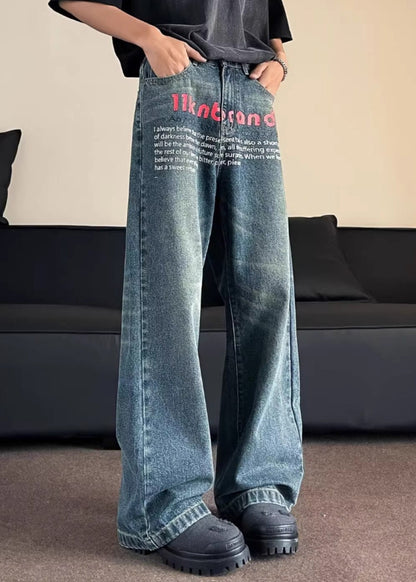 Mode Blau Taschen Grafik Männer Gerade Jeans SA027