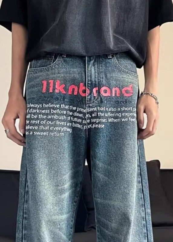 Mode Blau Taschen Grafik Männer Gerade Jeans SA027