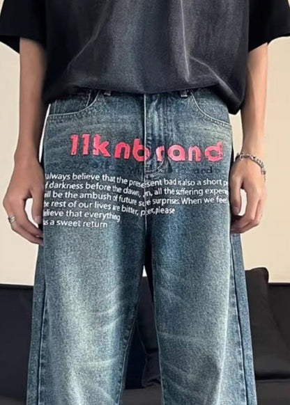 Mode Blau Taschen Grafik Männer Gerade Jeans SA027