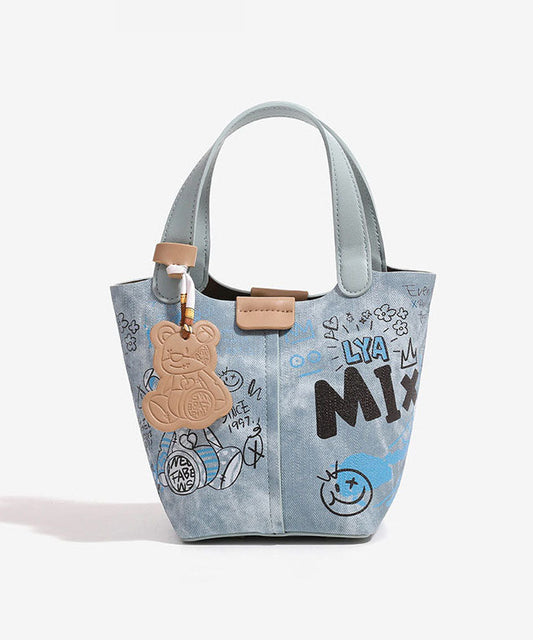 Denim Bucket Blue Print Mode Patchwork Tasche