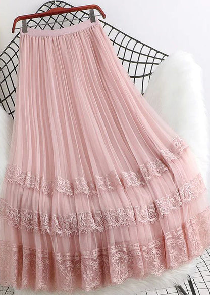 Maxi Lace Tulle Brown Woman Fashion High Skirts Mesh Waist