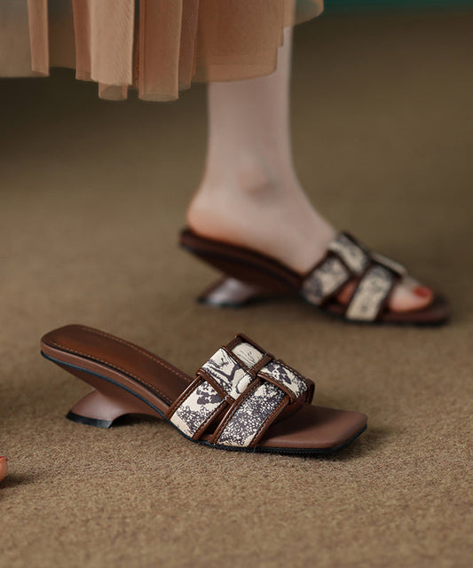 Fashion Splicing Slide Brown Wedge Toe Peep Sandals