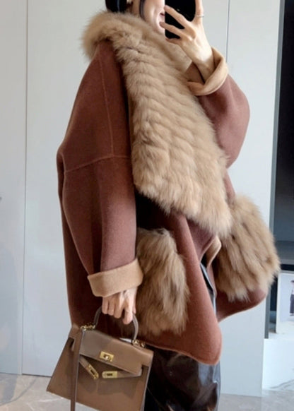 Fashion Camel Fur Collar Patchwork Long Woolen Coats Winter WN003