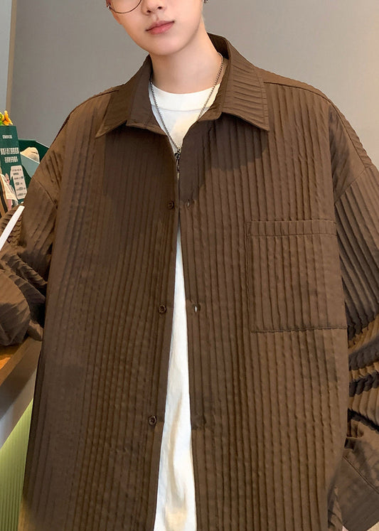 Mode Kaffee Peter Pan Kragen Baumwolle Herren Hemden Herbst RO054