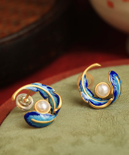 Earrings Copper Feather Hoop Pearl Alloy Fashion Colorblock