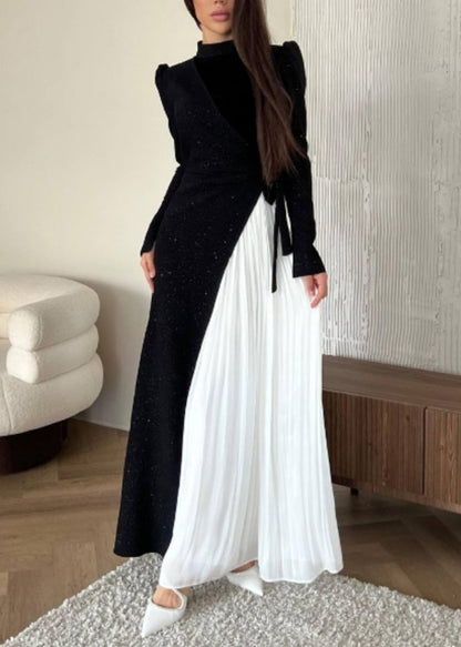 Modisches zweiteiliges Kleid mit Farbblock-Patchwork-Faltenmuster WO053