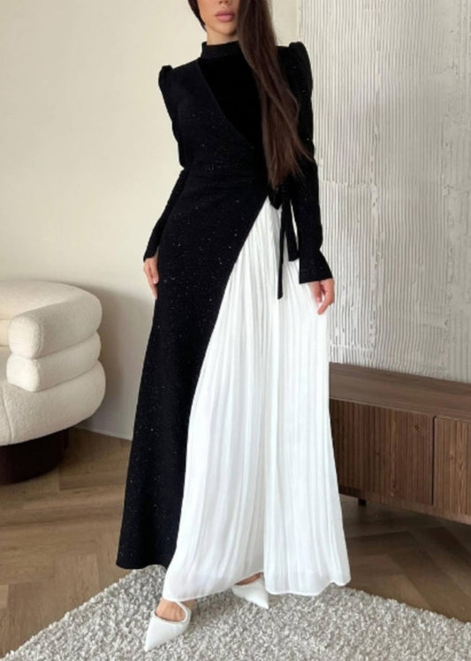 Modisches zweiteiliges Kleid mit Farbblock-Patchwork-Faltenmuster WO053