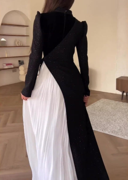 Modisches zweiteiliges Kleid mit Farbblock-Patchwork-Faltenmuster WO053