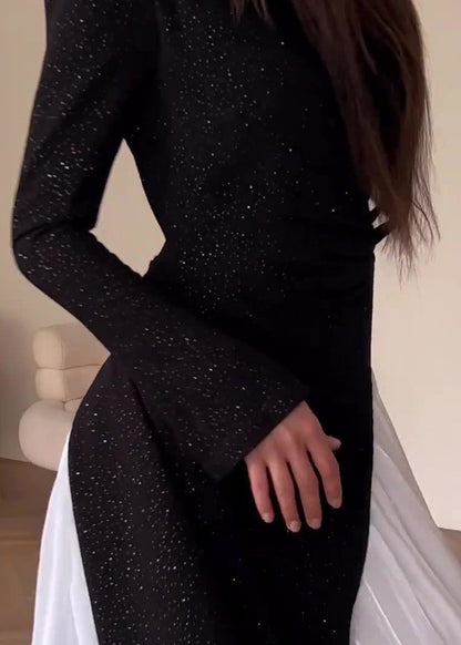 Modisches zweiteiliges Kleid mit Farbblock-Patchwork-Faltenmuster WO053