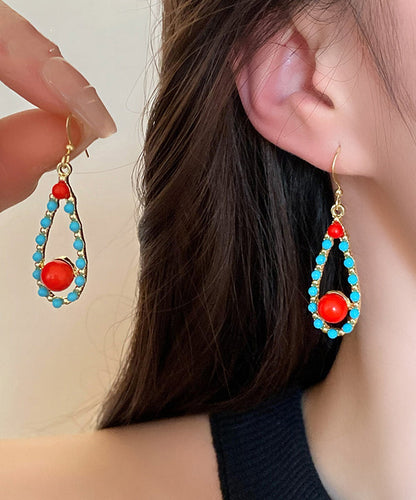 Fashion Colorblock Sterling Silver Overgild Inlaid Turquoise Agate Water Drop Drop Earrings ZZ010