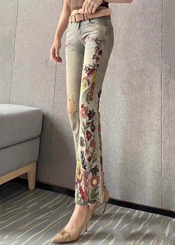 Fashion Embroidered Pockets Denim Flare Bottoms Fall WP056