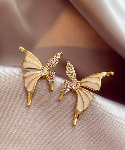 Fashion Gold Copper Alloy Zircon Butterfly Stud EarringsGH1010