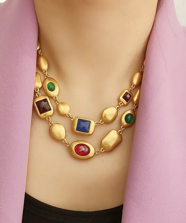 Collier tendance en or et cuivre doré avec émail coloré bicouche GH1017