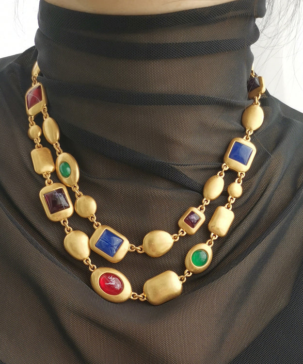 Collier tendance en or et cuivre doré avec émail coloré bicouche GH1017