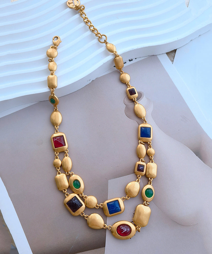 Collier tendance en or et cuivre doré avec émail coloré bicouche GH1017