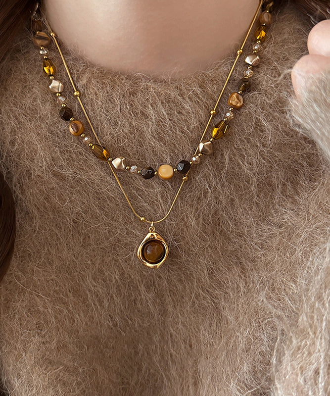 Fashion Copper Tiger Pendant Gold Eye Beading Overgild Stone