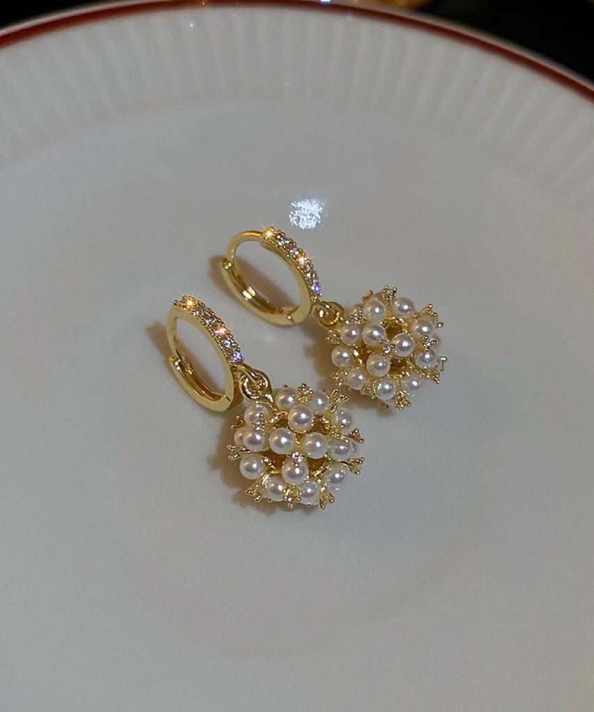 Pearl Gold Overgild Drop Earrings Fashion Zircon Spherical Copper