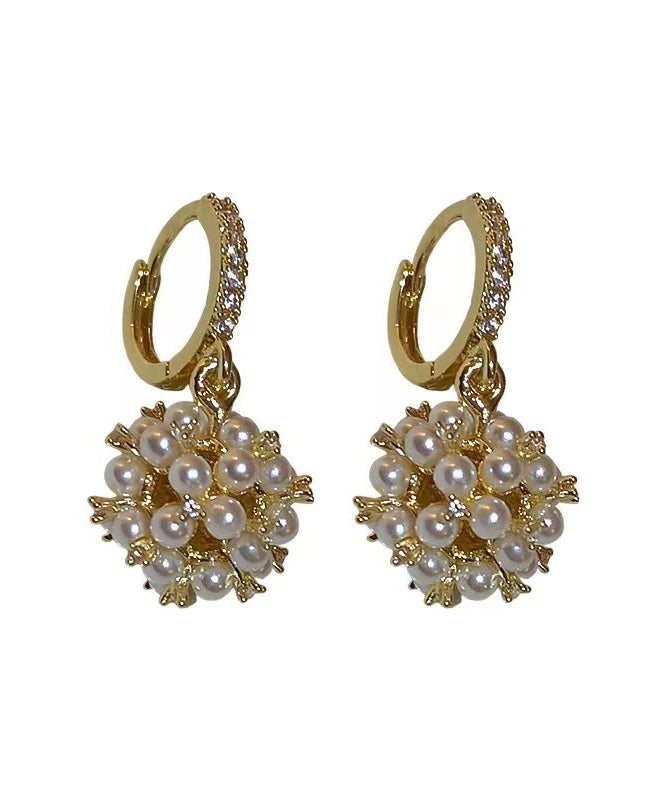 Pearl Gold Overgild Drop Earrings Fashion Zircon Spherical Copper