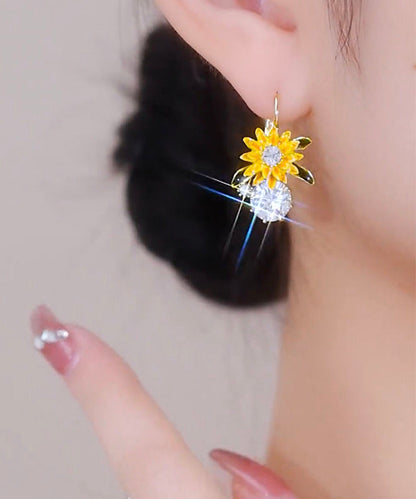 Zircon Overgild Drop Copper Gold Fashion Earrings Sunflower