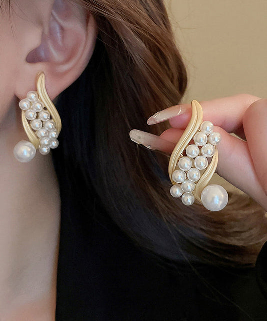 Fashion Gold Sterling Silver Alloy Pearl Hoop Earrings YX023