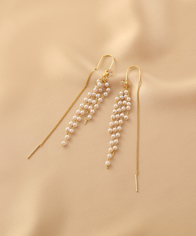 Fashion Gold Sterling Silver Alloy Pearl Tassel Drop Earrings QZ011