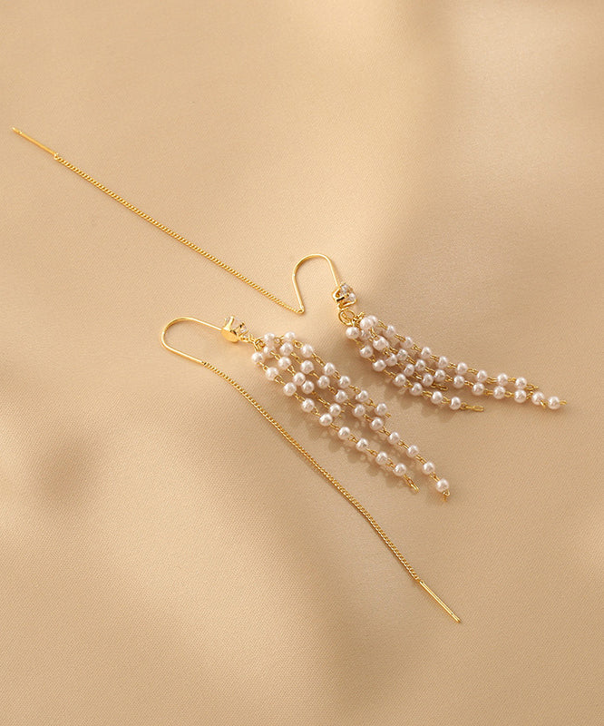 Fashion Gold Sterling Silver Alloy Pearl Tassel Drop Earrings QZ011