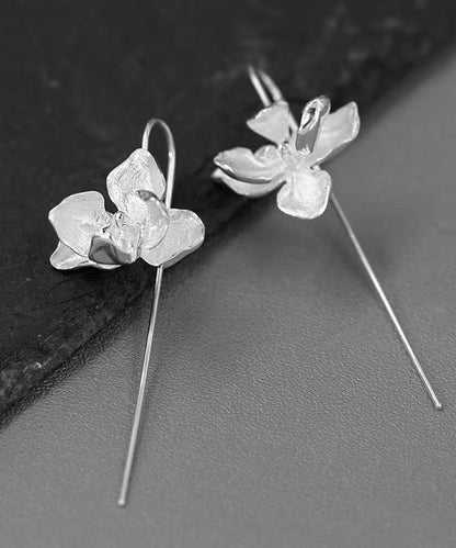 Boucles d'oreilles pendantes à motif floral en argent sterling doré QQ004