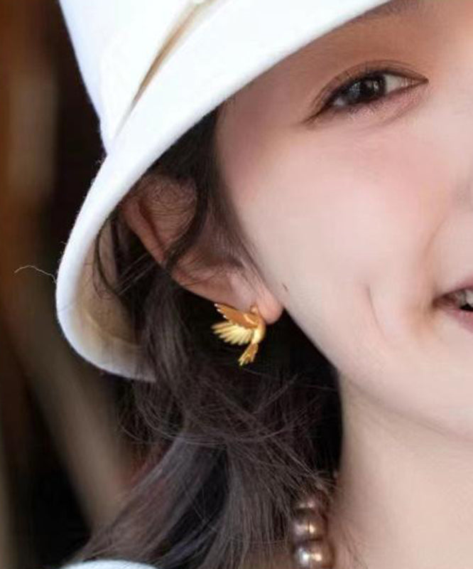 Ohrstecker Mode Vogel fliegen Gold Ohrringe Overgilt Sterling Silber