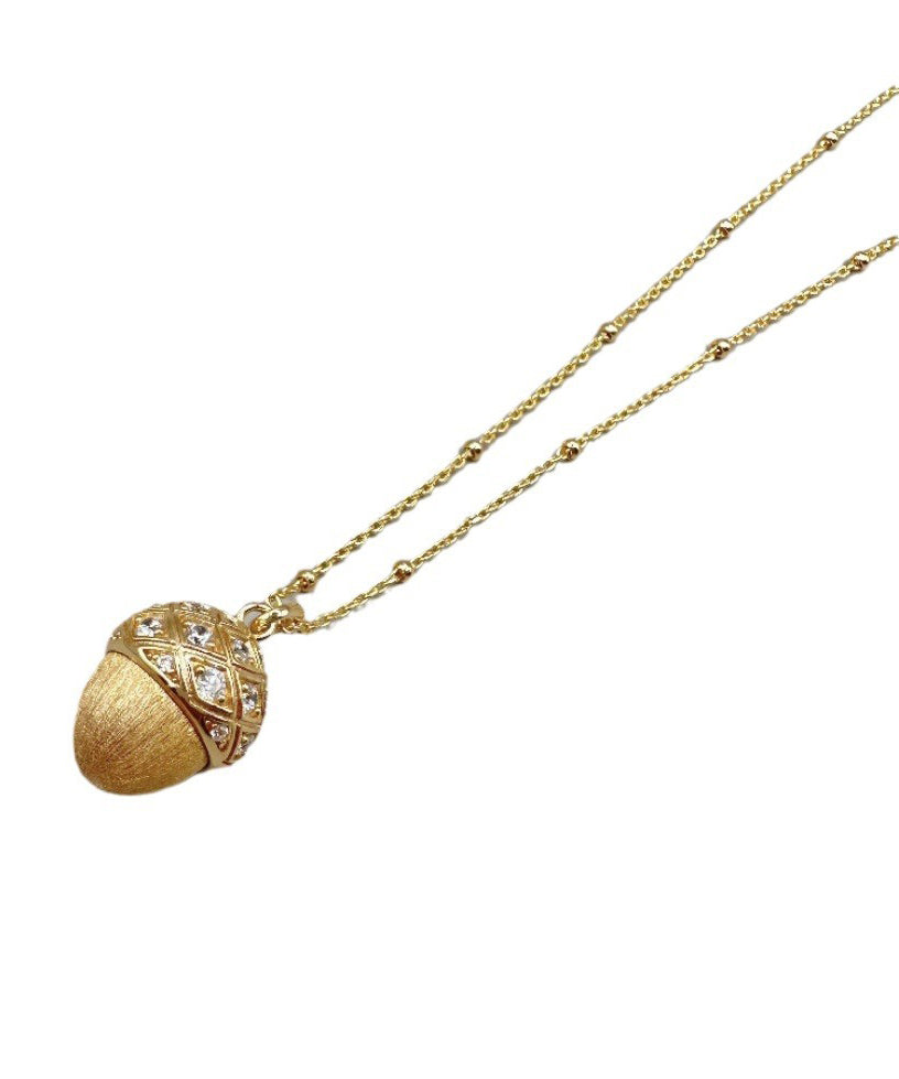 Fashion Gold Sterling Silver Overgild Zircon Pinecone Pendant Necklace QI078