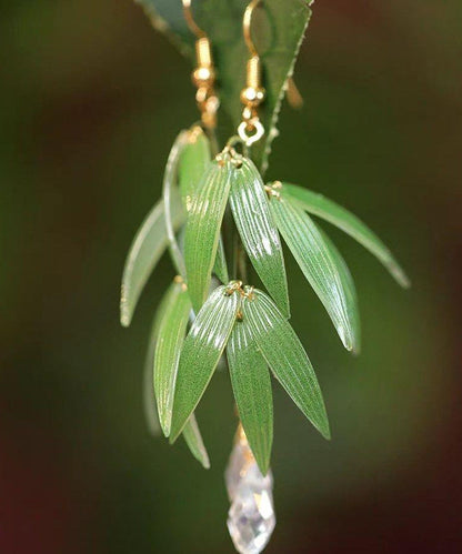 Fashion Green Sterling Silver Overgild Pearl Bamboo Leaf Drop Earrings ZZ085