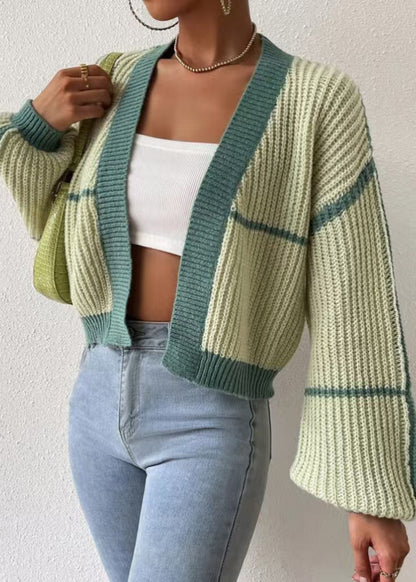 Cardigan court en tricot rayé vert tendance automne QY013