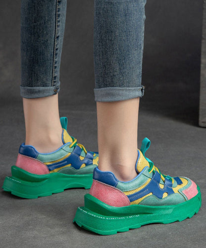 Mocassins à plateforme en daim vert tendance pour femmes JJ018