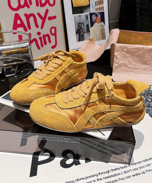 Fashion Lace Up Splicing Sport Flats Yellow Suede YC007