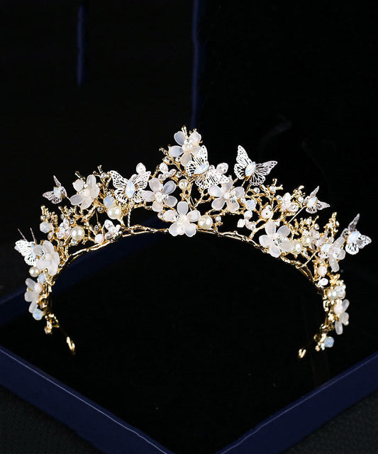 Fashion Light Gold Overgild Crystal Zircon Butterfly Floral Girl Crown IU035