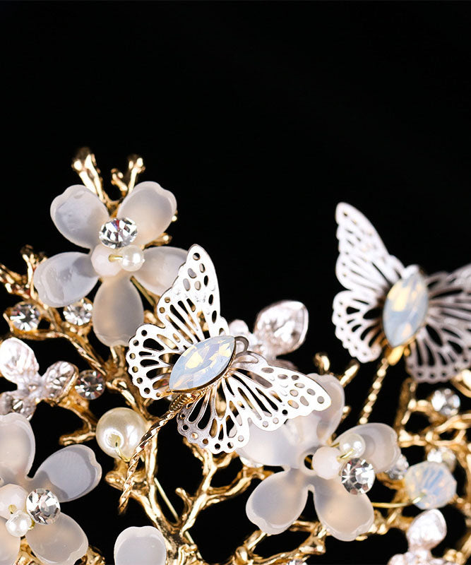 Fashion Light Gold Overgild Crystal Zircon Butterfly Floral Girl Crown IU035