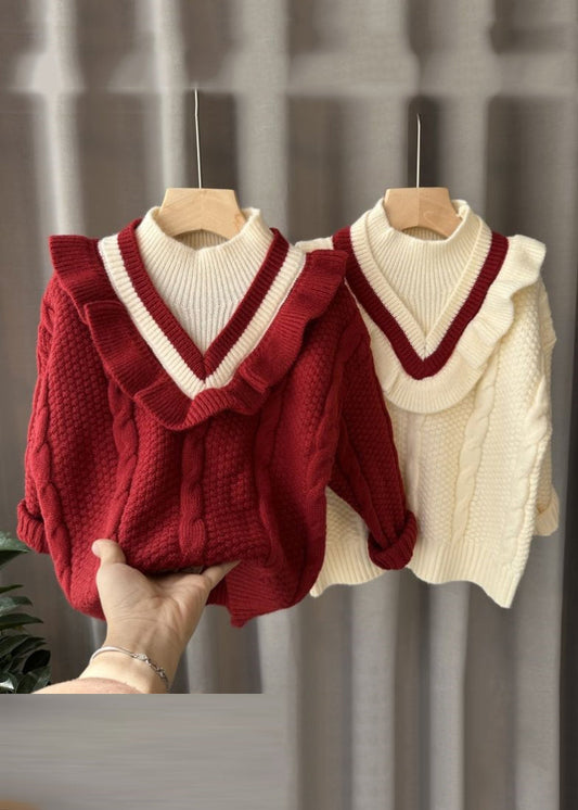 Pull à col roulé en coton à la mode pour enfants, patchwork, faux deux pièces, tricot, hiver WL043