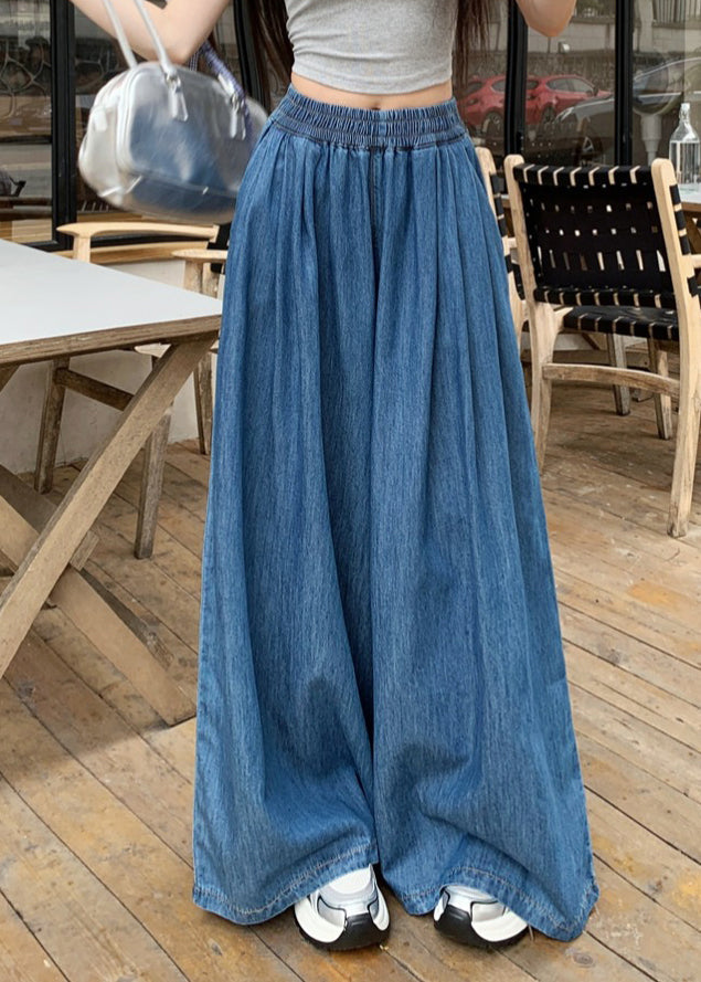 Pants Denim Summer Leg Navy Wide Waist Elastic Fashion