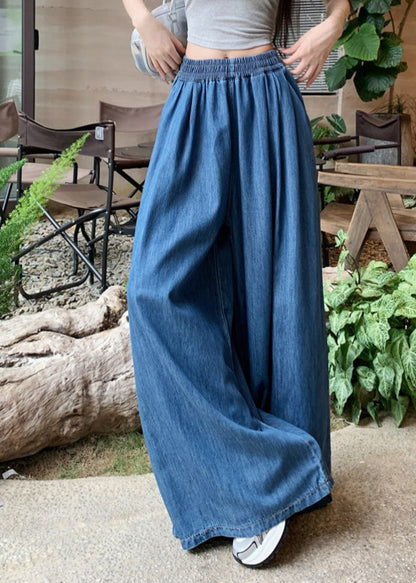 Pants Denim Summer Leg Navy Wide Waist Elastic Fashion