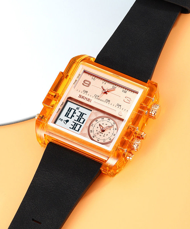 Fashion Orange Stainless Steel Sapphire Crystal Luminous Waterproof Electronic Watch QU001