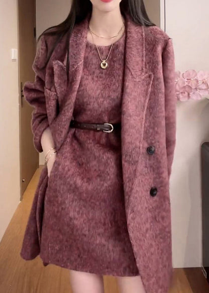 Fashion Purple Coat And Dress Woolen 2 Piece Outfit Winter RF015