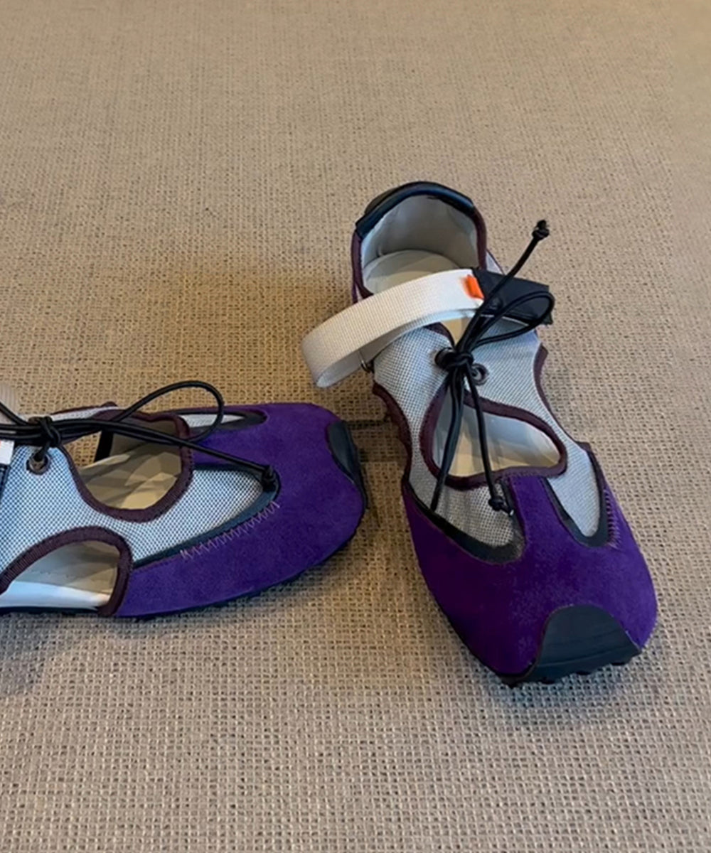 Schuhe Hohl Mode Spleißen Frauen Up Flache Aus Für Lila Spitze